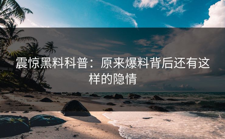 震惊黑料科普：原来爆料背后还有这样的隐情