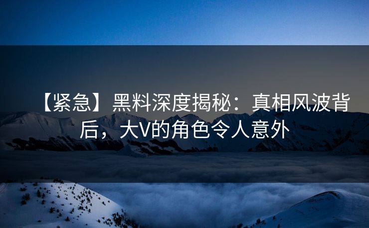 【紧急】黑料深度揭秘：真相风波背后，大V的角色令人意外